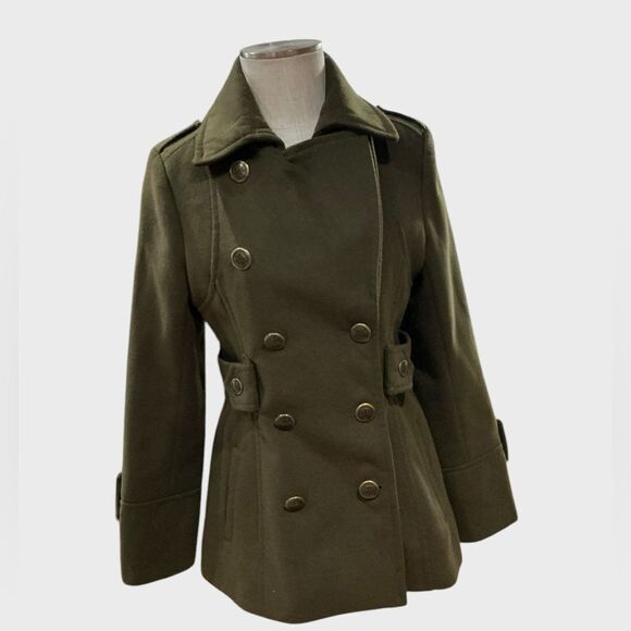Jessica Simpson Olive Green Military Double Breasted Jacket Coat Women Medium - Picture 2 of 9
